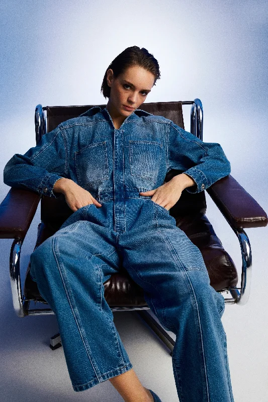 women's ankle-length jumpsuitsDenim Cargo Jumpsuit