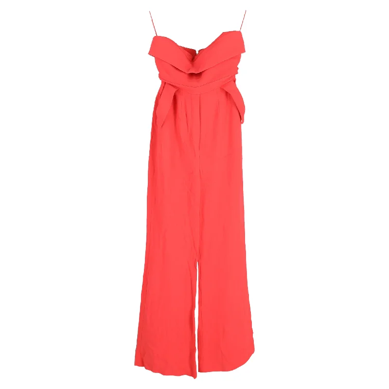 women's formal jumpsuitsElie Saab Strapless Cady Bustier Jumpsuit in Red Viscose