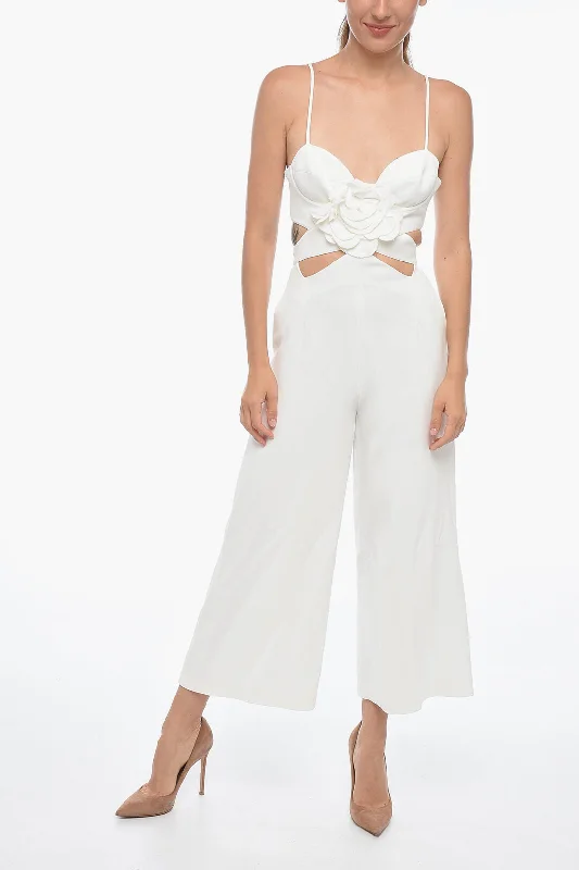 women's jumpsuits for partiesErmanno Scervino Cropped Fit Jumpsuit with Cut-outs and Flower Patch