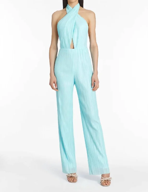 women's jumpsuits with off-the-shoulder necksExtended Halter Jumpsuit In Wave