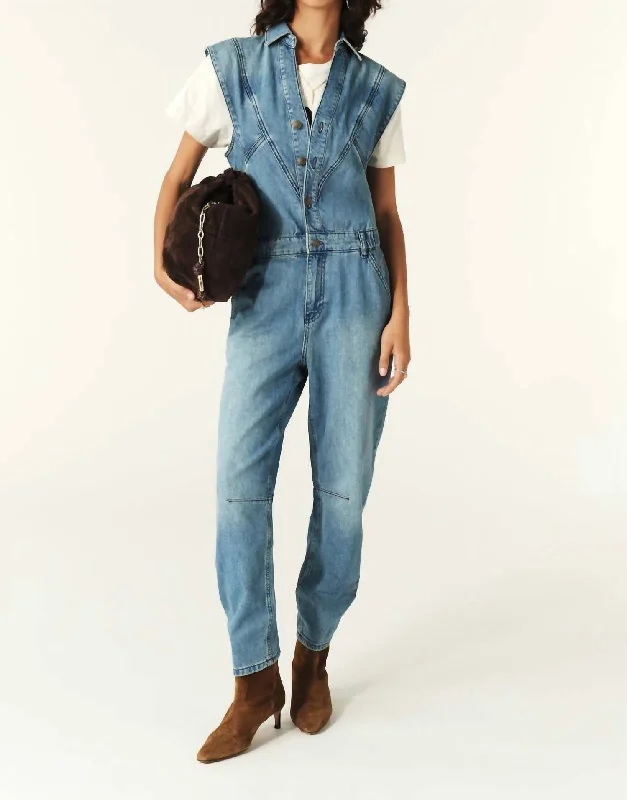 women's wide-leg jumpsuitsFigo Sleeveless Jumpsuit In Denim