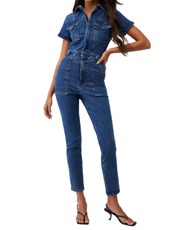 women's jumpsuits with metallic finishesFit For Success Jumpsuit In Indigo594