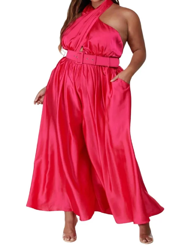 women's jumpsuits with solid colorsHalter Jumpsuit In Hot Pink