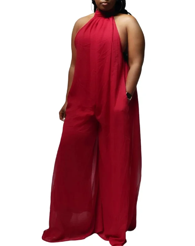 women's jumpsuits for dancingHalter Wide Leg Jumpsuit In Wine