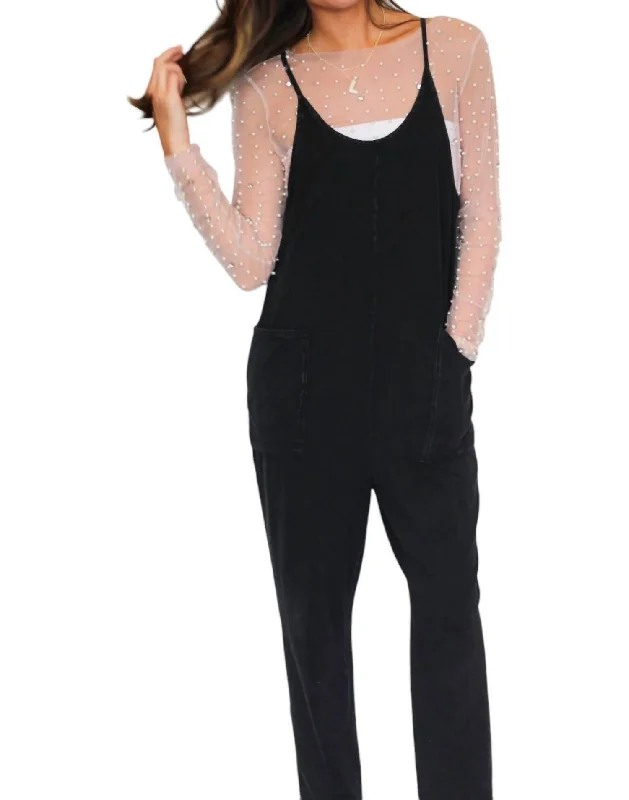 women's jumpsuits for date nightsHot Shot Pocket Jumpsuit In Washed Black