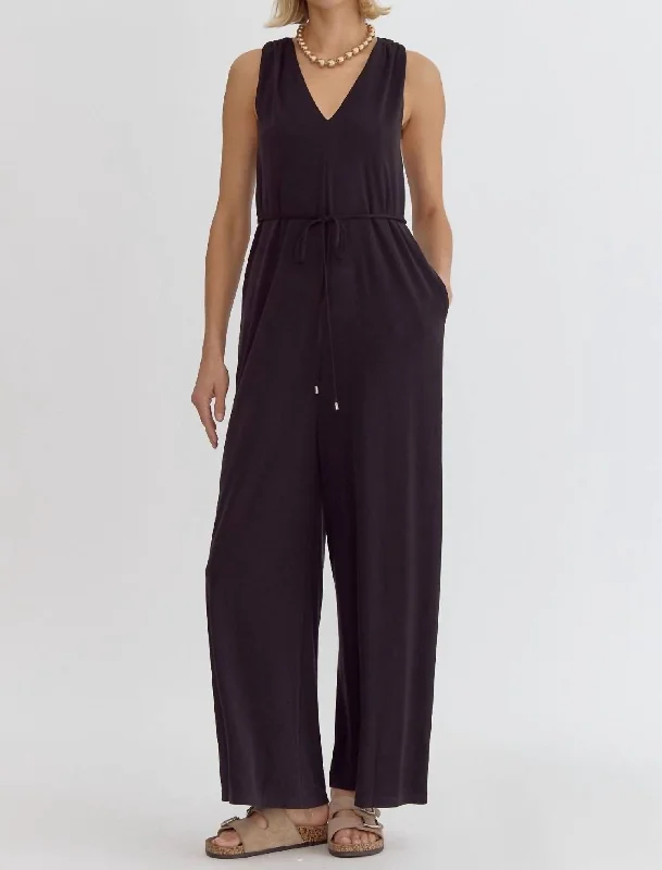 women's jumpsuits for wrinkle-resistant materialsInto The Night Jumpsuit In Black