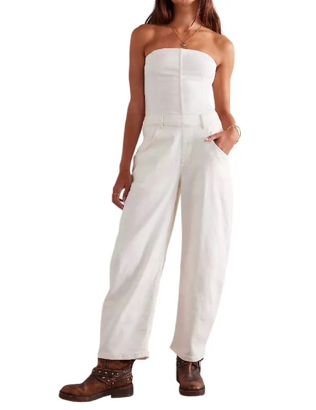 women's jumpsuits for glamorous eveningsJe Suis Pret Barrel Leg Jumpsuit In White