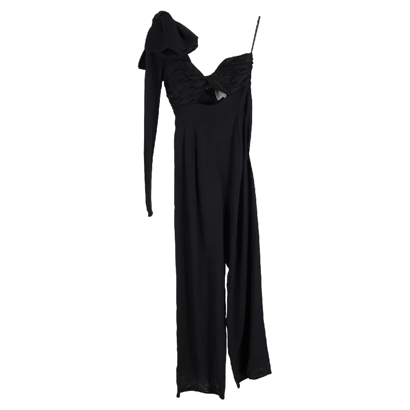 women's jumpsuits with neon colorsJohanna Ortiz Love Spell One-Shoulder Jumpsuit in Black Silk Crepe