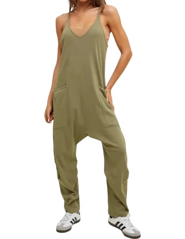 women's jumpsuits with striped patternsKrista Oversized Knit Jumpsuit In Olive