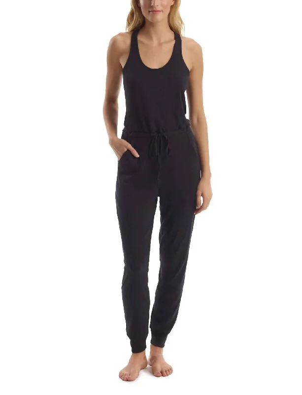 women's jumpsuits for tall womenLuxury Rib Racerback Jumpsuit In Black