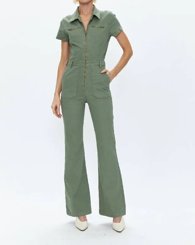 women's wide-leg jumpsuitsMartina Short Sleeve Flare Jumpsuit In Colonel