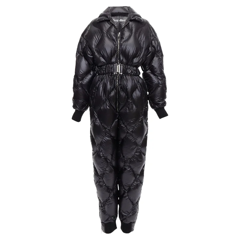 women's jumpsuits for moisture-wicking materialsMiu Miu Runway Quilted Goose Down Puffer Belted Jumpsuit