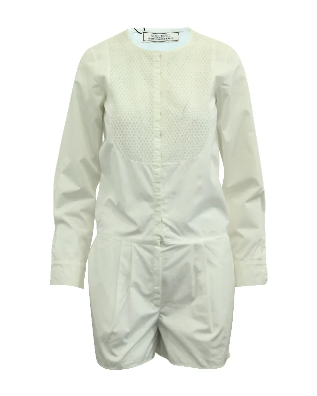 women's loose-fit jumpsuitsNina Ricci Long Sleeve Jumpsuit in White Cotton