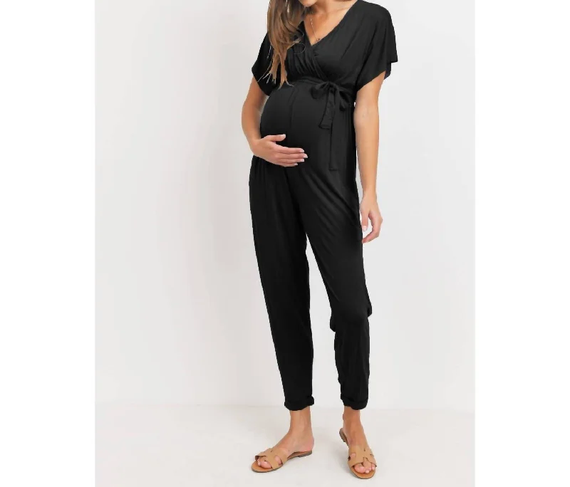 women's jumpsuits for hourglass figuresNursing Tapered Jumpsuit In Black