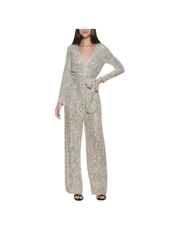 women's jumpsuits for business meetingsPetites Womens Sequined Surplice Jumpsuit