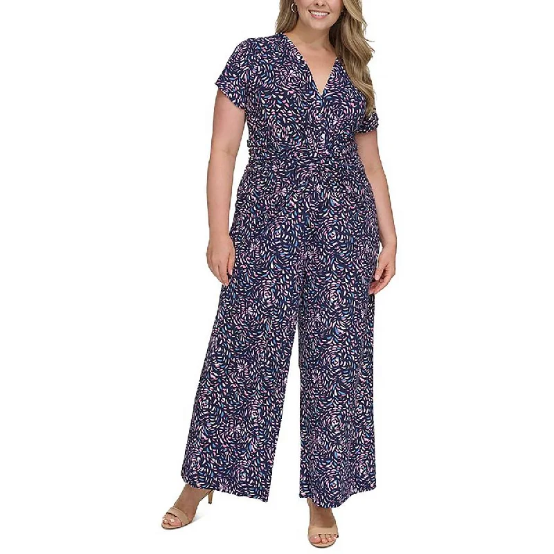 women's jumpsuits for maternity wearPlus Womens Printed V-Neck Jumpsuit