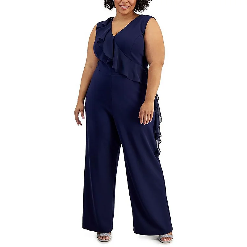 women's jumpsuits made of denimPlus Womens Ruffled Wide-Leg Jumpsuit