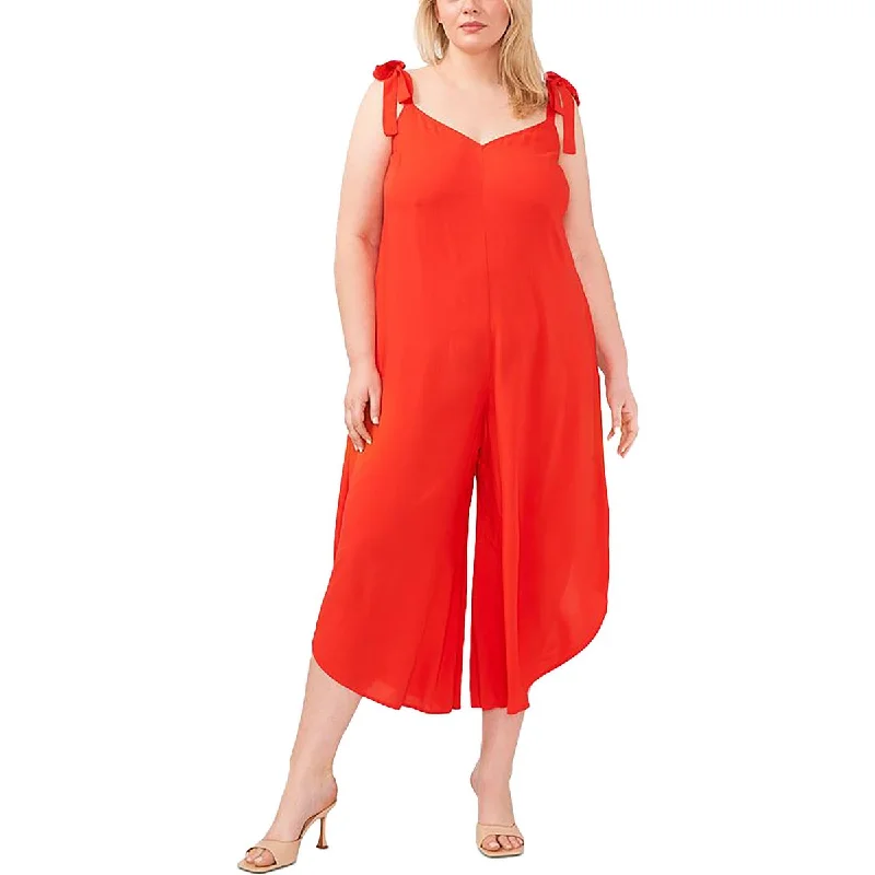 women's jumpsuits for breathable wearPlus Womens Tie Shoulder Wide Leg Jumpsuit