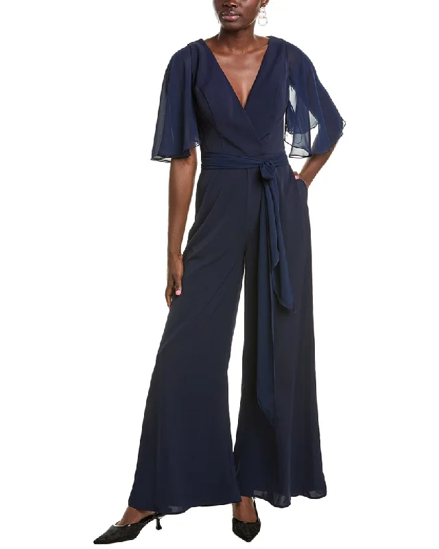 women's wide-leg jumpsuitsRene Ruiz V-Neck Flutter Sleeve Jumpsuit