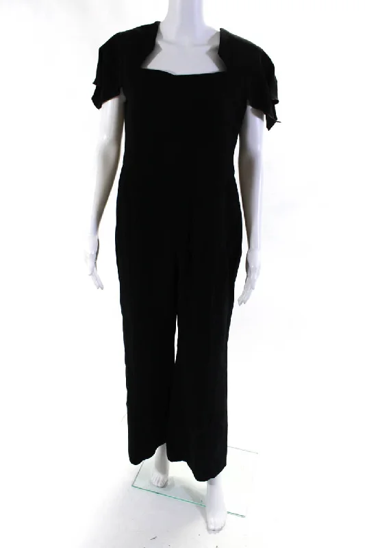 women's jumpsuits for minimalist fashionRoland Mouret Womens Black Square Neck Short Sleeve Wide Leg Jumpsuits