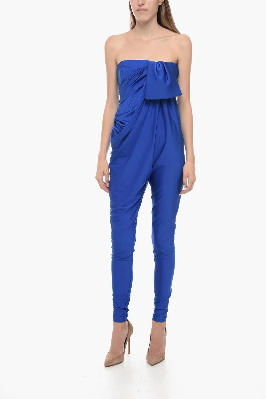 women's jumpsuits for glamorous eveningsSaint Laurent Draped Jumpsuit with Decorative Detail