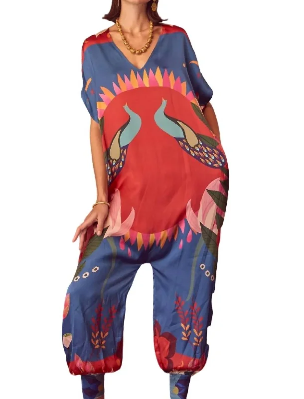 women's jumpsuits with pastel huesSera Jumpsuit In Peacock Hamsa