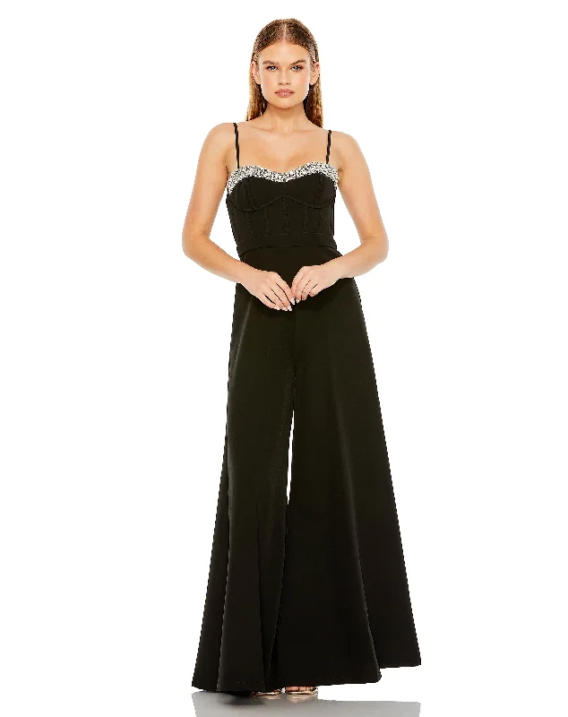 women's jumpsuits for maternity wearSlim Strap Beaded Bustier Top Jumpsuit