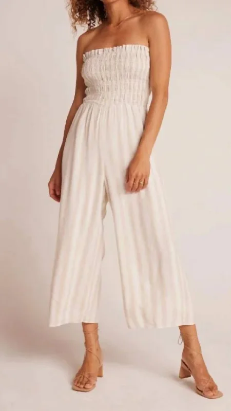 women's dressy jumpsuitsSmocked Strapless Jumpsuit In Playa Sand