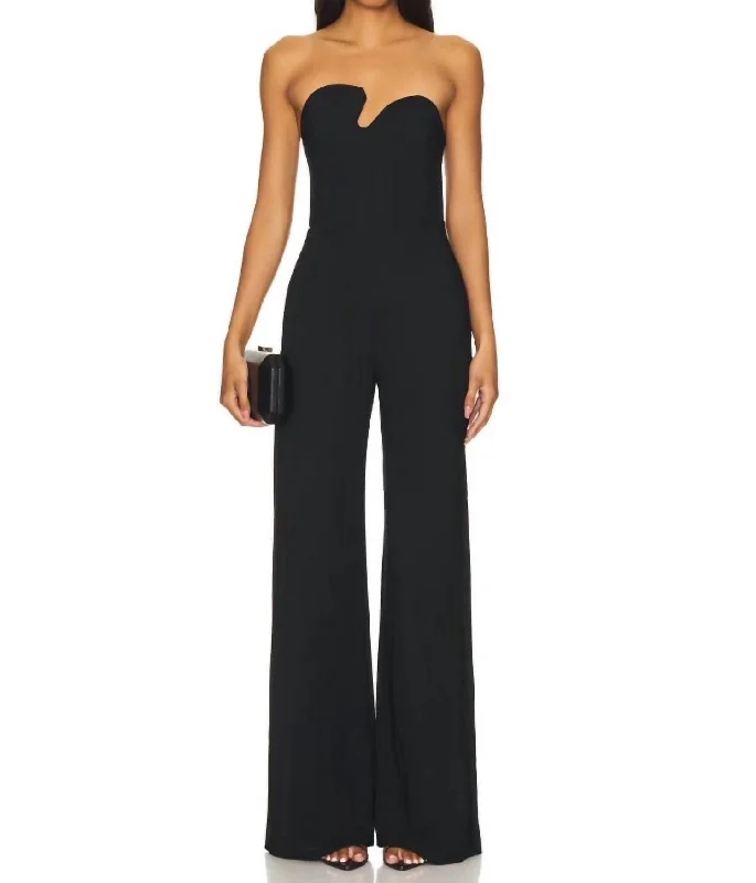 women's jumpsuits for formal eventsStrapless Puzzle Jumpsuit In Black