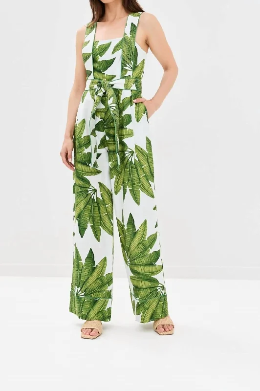 women's jumpsuits with zippersWide Leg Jumpsuit In Palm Fan Off-White