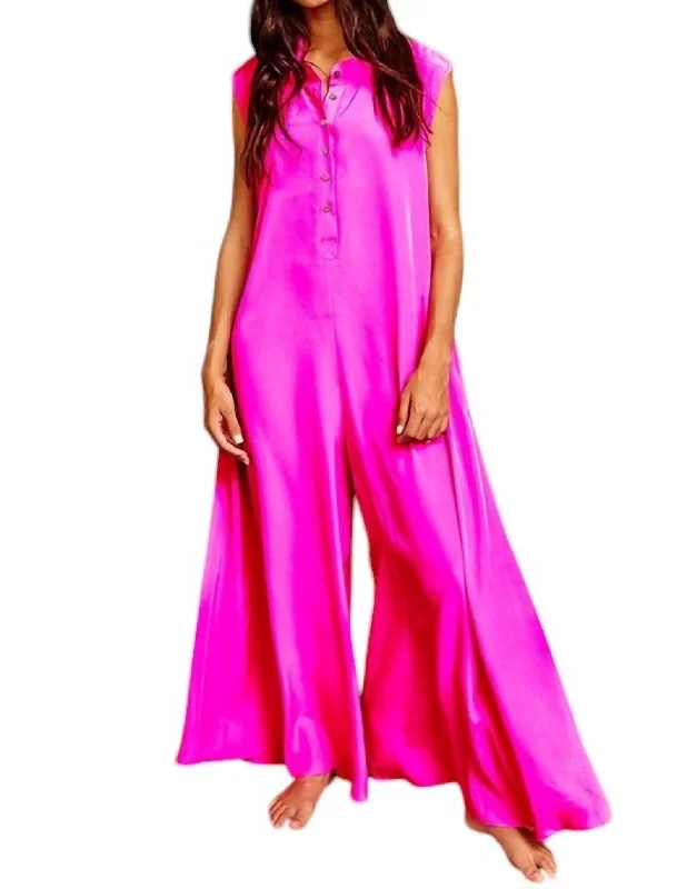 women's jumpsuits made of satinWide Leg Solid Satin Jumpsuit In Fuschia