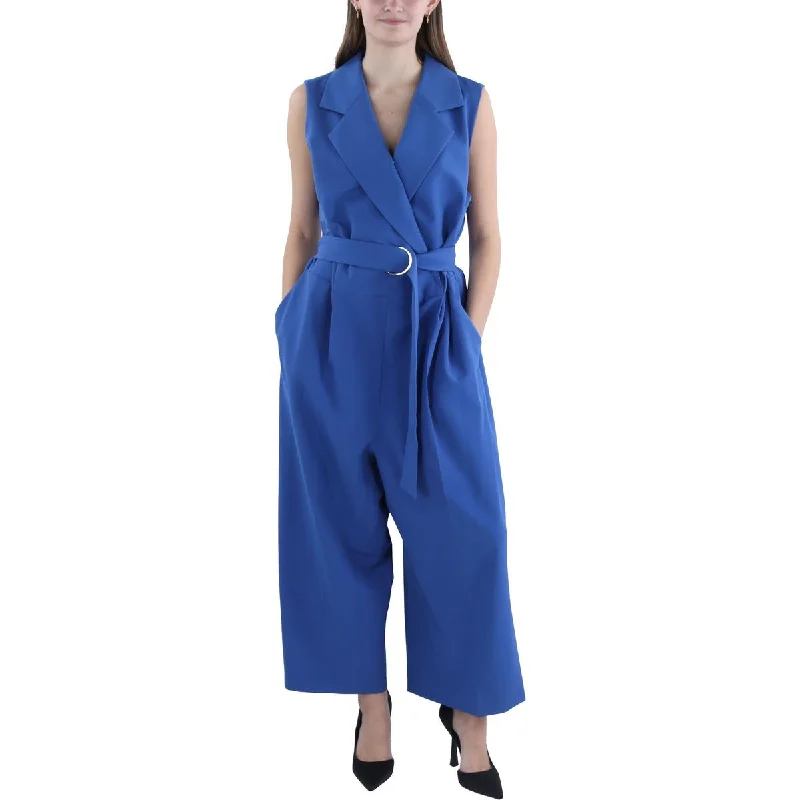 women's vintage jumpsuitsWomens Belted Notch Collar Jumpsuit