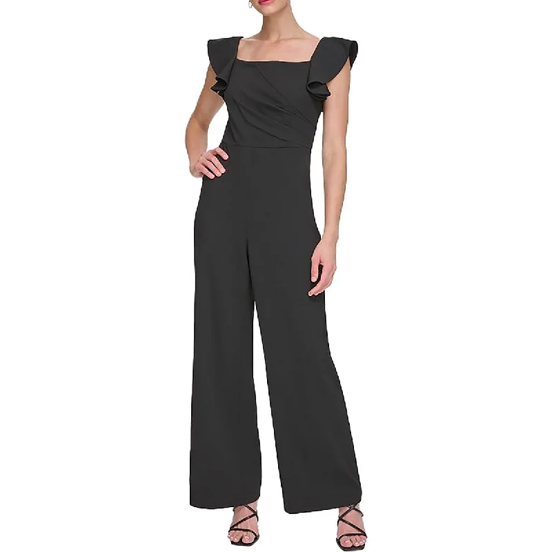 women's jumpsuits for wrinkle-resistant materialsWomens Square Neck Flutter Sleeve Jumpsuit