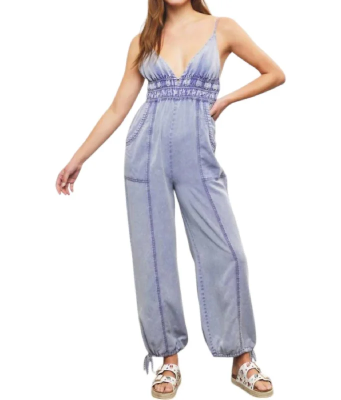 women's jumpsuits with round necksWoven Jumpsuit In Slate Grey