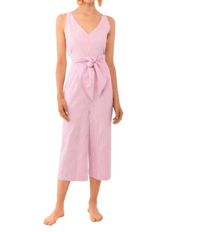 women's fitted jumpsuitsWrap Jumpsuit - Wash & Wear Stripe In Pink