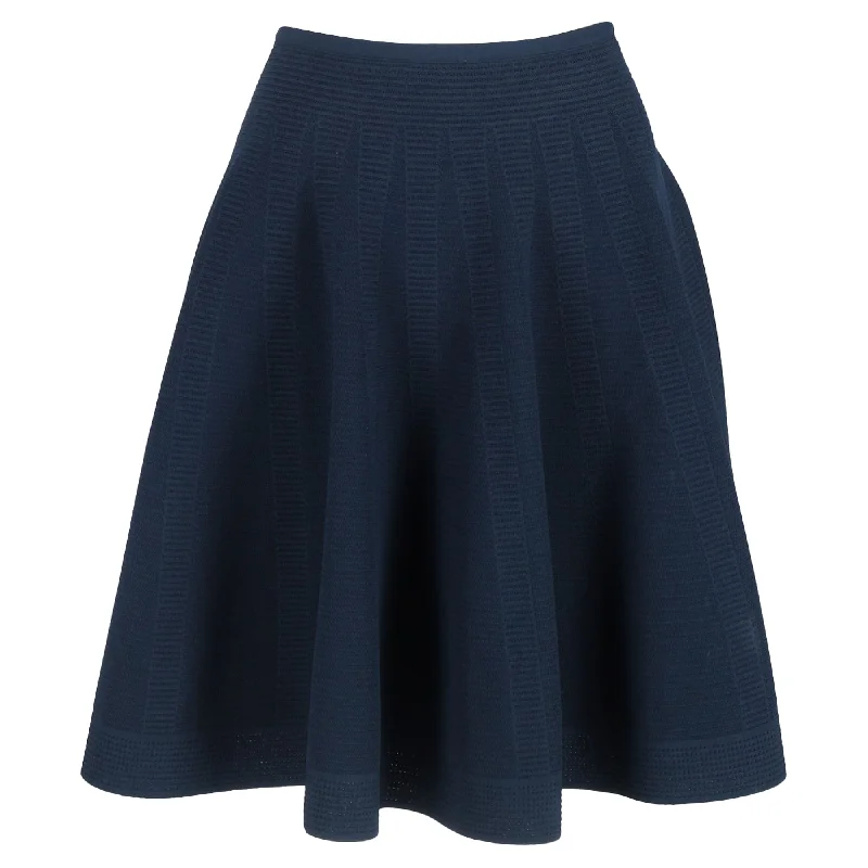 women's designer floral skirtsAlaïa Flared A-Line Skirt in Navy Blue Wool