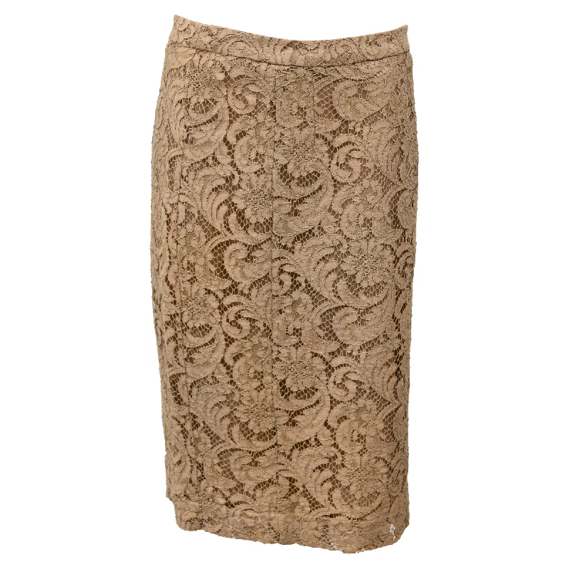 women's crochet maxi skirts for beach outingsBurberry Lace Midi Pencil Skirt in Brown Polyester