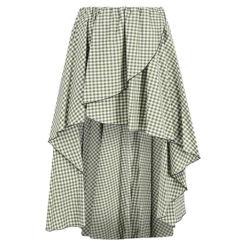 women's button-down skirtsCaroline Constas Adelle Gingham Midi Asymmetric Skirt in Green Cotton