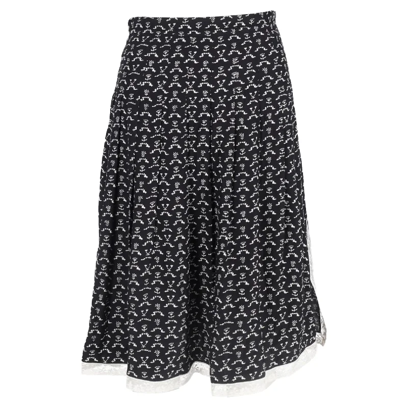 women's solid-color skirtsChloé Flower Printed Pleated Midi Skirt in Black Cotton