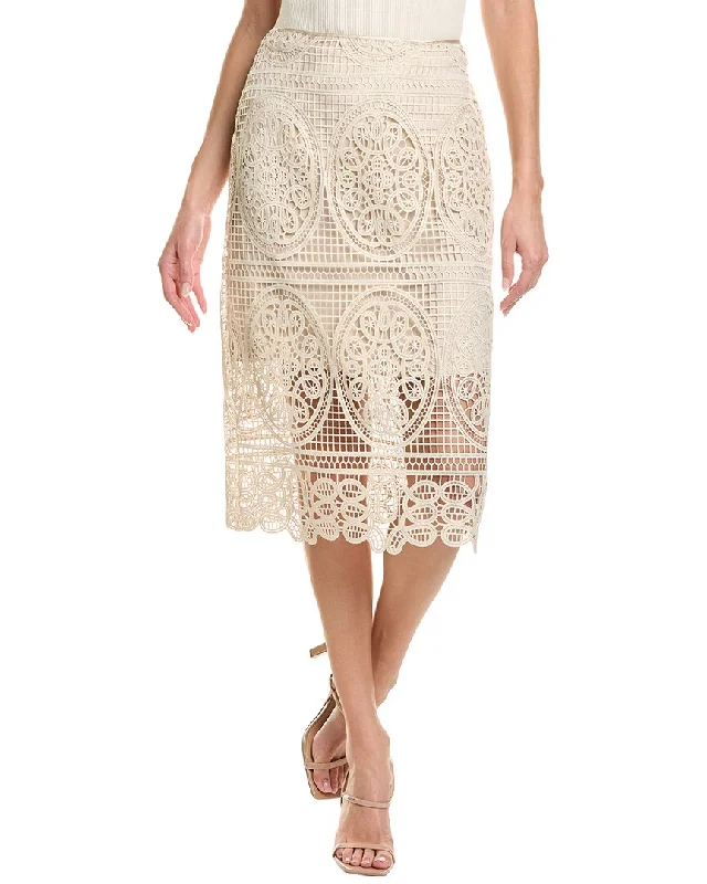 women's tulip skirtsElie Tahari Silk-Trim Lace Skirt