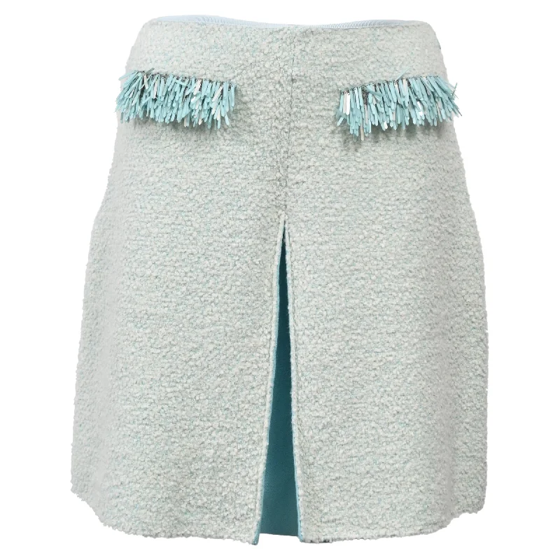 women's flowy midi skirts with pocketsLanvin Fringed Mini Skirt in Light Blue Cotton