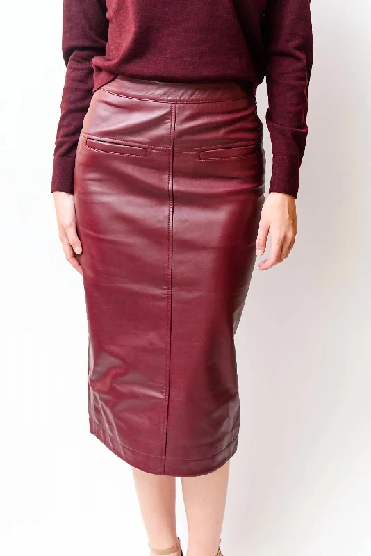 women's lace A-line skirtsLeather Midi Skirt In Cranberry