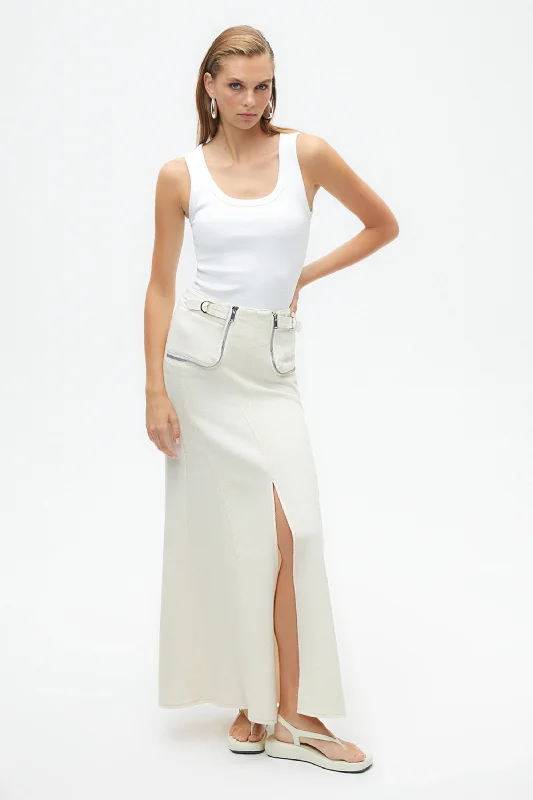 women's flowy midi skirts with pocketsLong Skirt with Zipper Detail