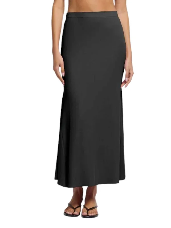 women's lace-up skirtsMelani Ribbed Long Skirt In Jet Black