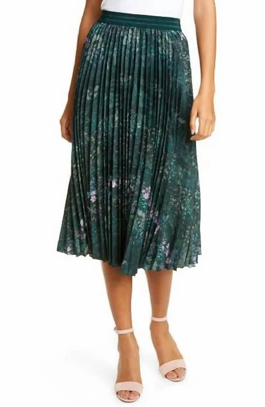 women's figure-flattering business skirtsMidi Pleated Floral Print Skirt In Green