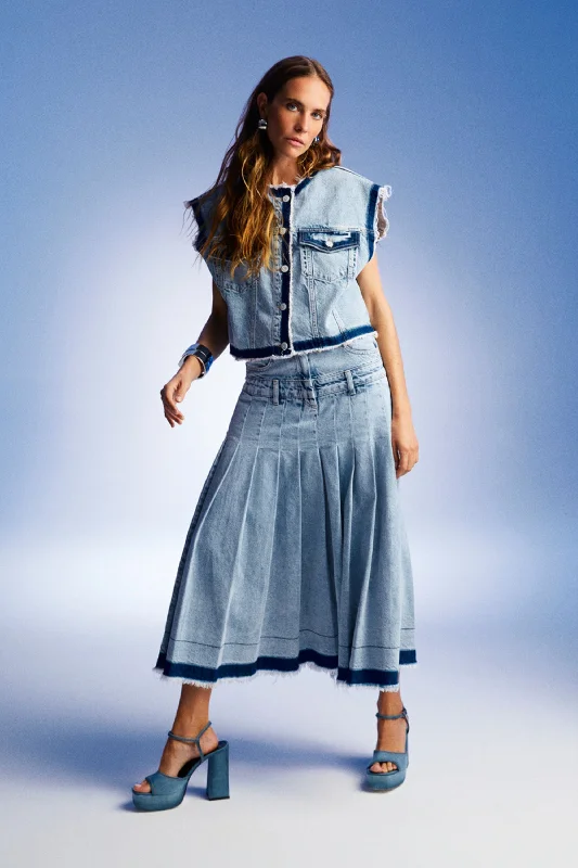 women's mini skirtsPleated Long Denim Skirt