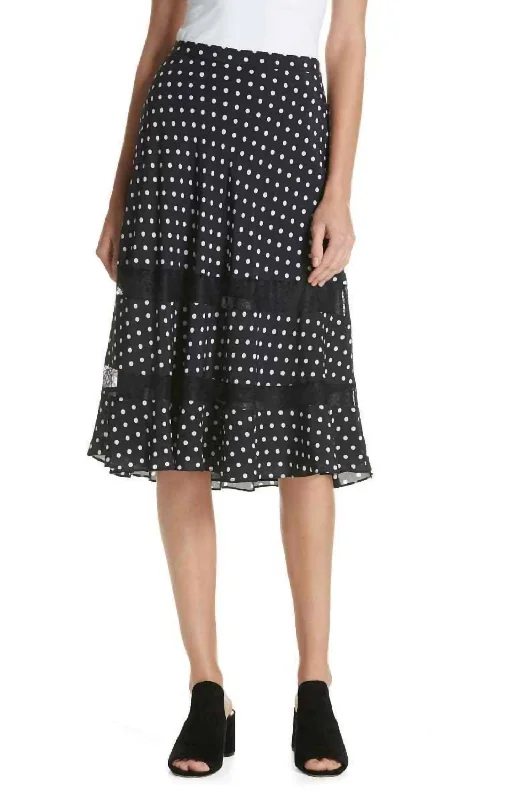 women's pencil pleat skirtsPolka Dot Lace Trim A Line Midi Skirt In Navy Blue