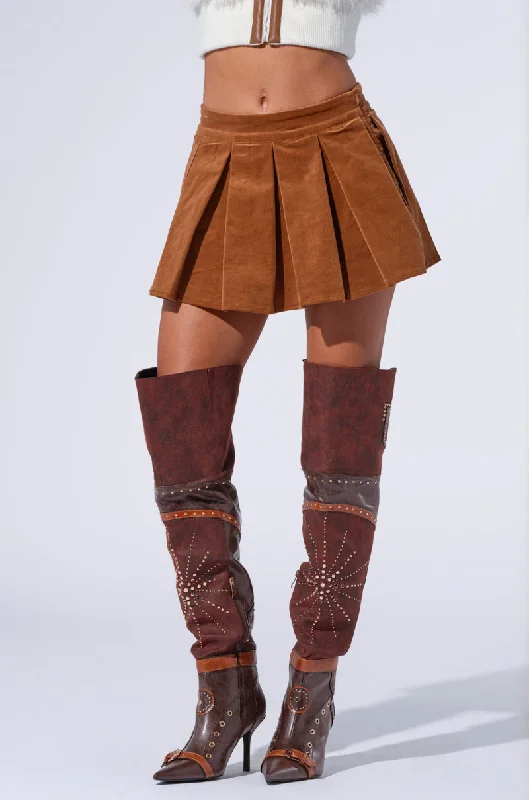 women's stretch skirtsRUN AFTER YOU CORDUROY MINI SKIRT IN BROWN