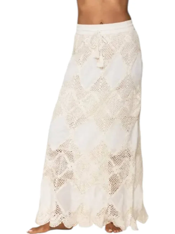 women's travel-friendly cocktail skirtsScallop Crochet Maxi Skirt In Ivory