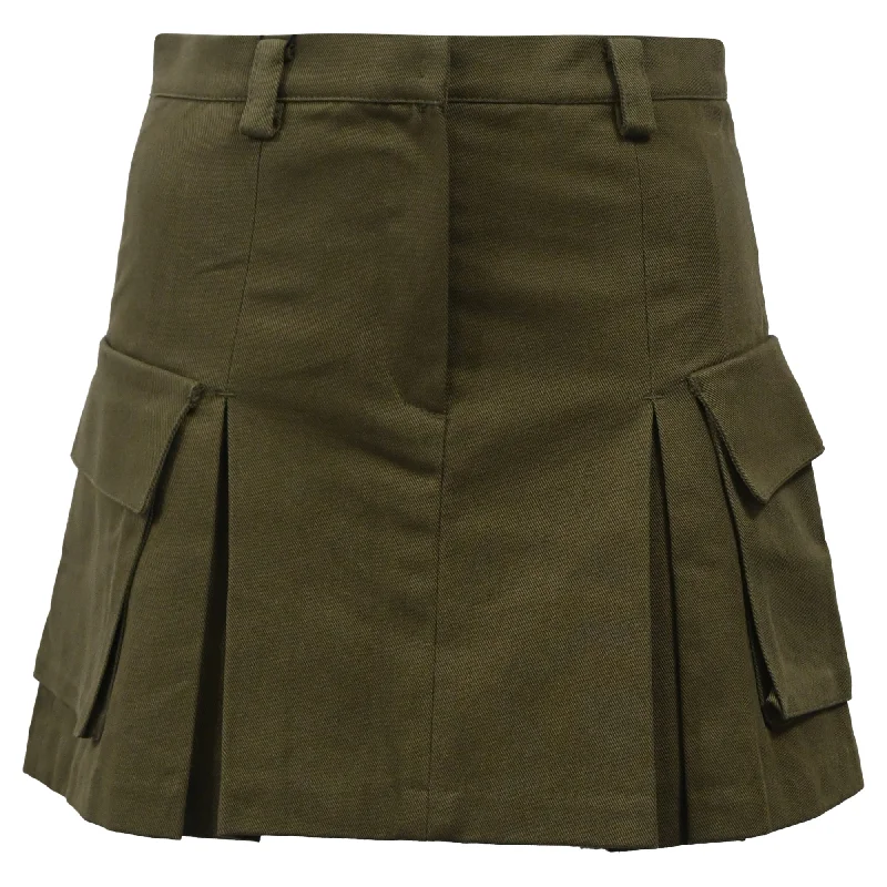 women's pencil pleat skirtsThe Frankie Shop Audrey Pleated Mini Skirt in Green Cotton